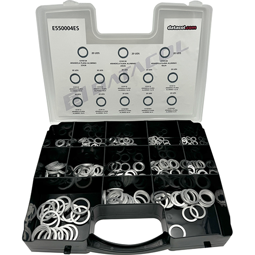 Maletín surtido de arandelas planas de aluminio 260 uds