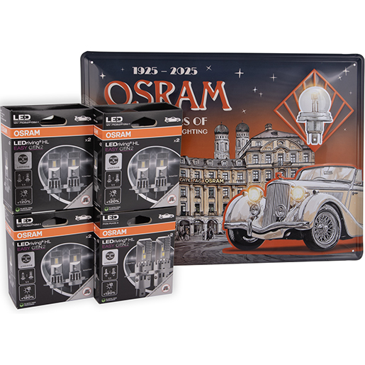 Set 3 LED-Lampen 12 V H7 und 1 LED-Lampe 12 V H4 OSRAM mit Schild 2025