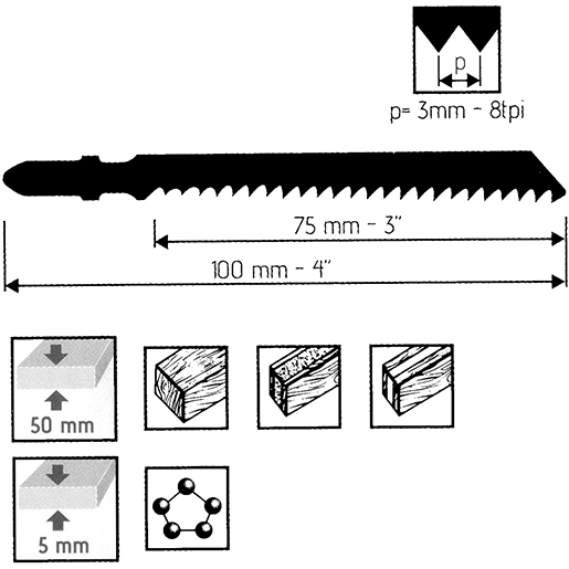 Stichsaegeblatt Holz gef.75x3 3St. Technische Zeichnung von Stichsaegeblatt Holz gef.75x3 3St. 105