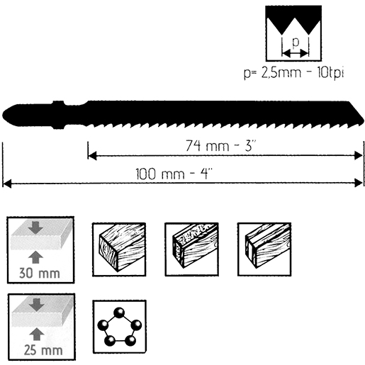 Technische Zeichnung von Uni-Stichsaegeblatt ges. 75x2,5 3St. 105
