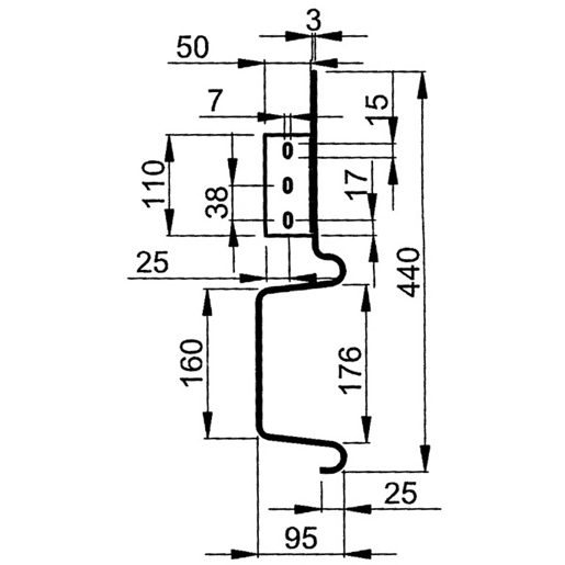 Technische Zeichnung von Hoher lackierter Stossfänger Modell "VIBERTI" 100