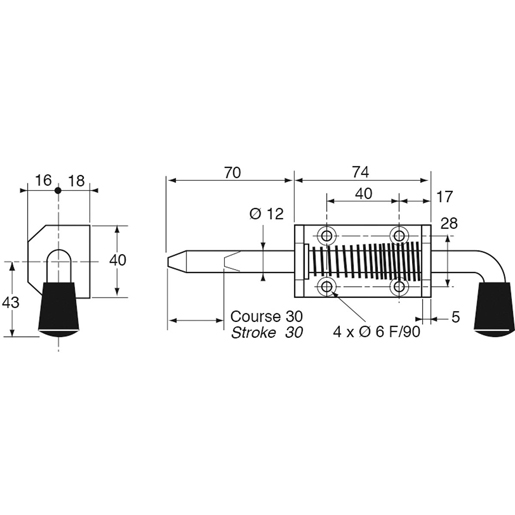 Disegno tecnico di CHIAVISTELLO A MOLLA ACC ZN GRANDE 100