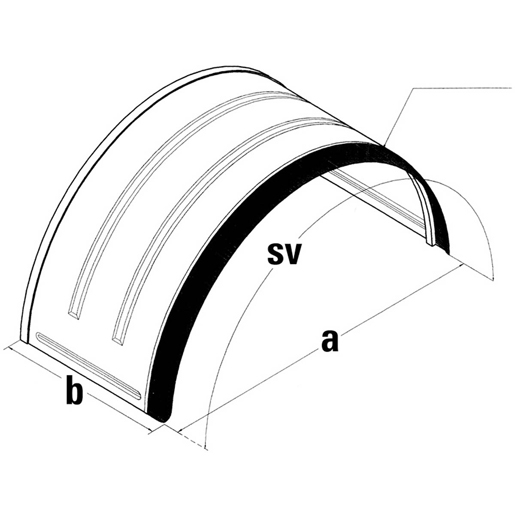 Dessin technique de Garde-boue INOX bouchonné bord caoutchouc essieu simple 100