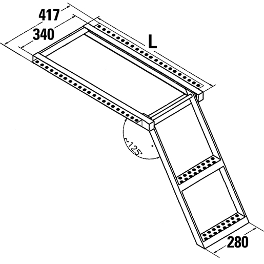 Disegno tecnico di Scaletta estraibile ad 1 o 2 gradini in lamiera zincata 105
