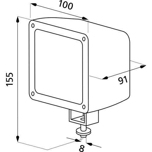 Quadratischer Arbeitsscheinwerfer Technische Zeichnung von Quadratischer Arbeitsscheinwerfer 100