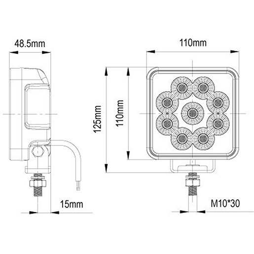 ARBEITSSCHEINWERFER 36 LED 6840 LUMEN Technische Zeichnung von ARBEITSSCHEINWERFER 36 LED 6840 LUMEN 100