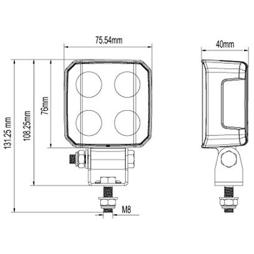 Dessin technique de Projecteur de travail LED 3780 lm avec gyrophare stroboscopique orange 1000 lm 100