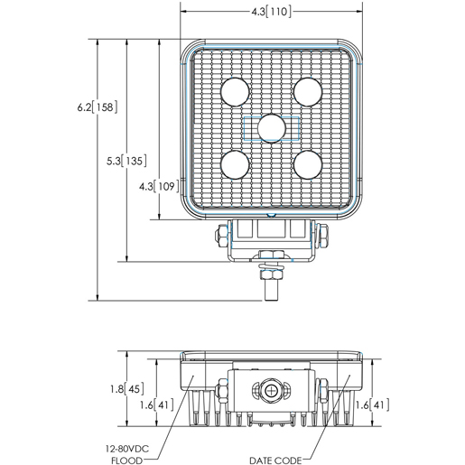 Technische Zeichnung von LED Arbeitsscheinwerfer für Gabelstapler 10 - 80 V 100