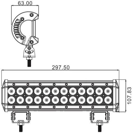 Utility bar 12 Technische Zeichnung von Utility bar 12" 24 LED 4800 Lumen 100