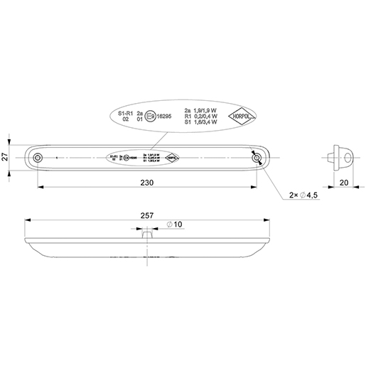 LED STOP/POSITION/ANZEIGELICHT 12/24 Technische Zeichnung von LED STOP/POSITION/ANZEIGELICHT 12/24 100