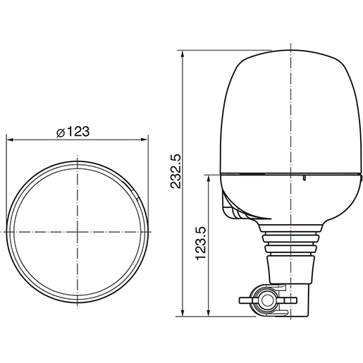 Technische Zeichnung von Drehbare Rundumleuchte 12/24 V FLEX DISCOVERY 100