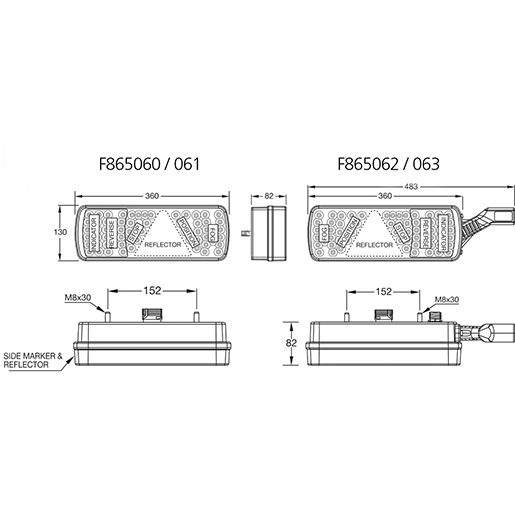 Dibujo técnico de Luz trasera para remolque FULL LED 100