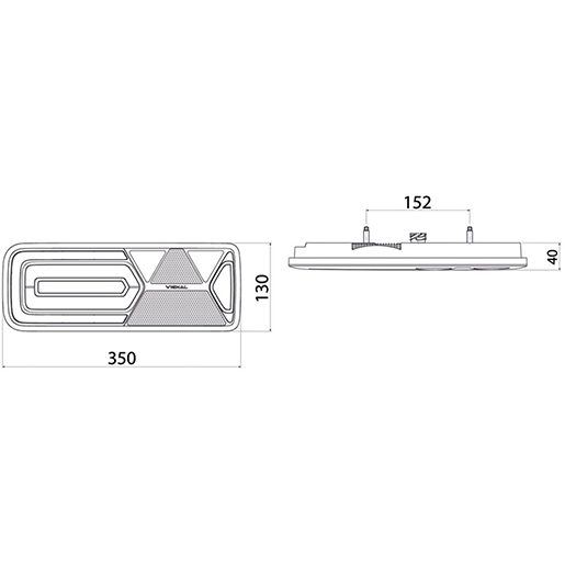 LC12 LED LEUCHTE VIGNAL ANSCHLUSS LINKS Technische Zeichnung von LC12 LED LEUCHTE VIGNAL ANSCHLUSS LINKS 100