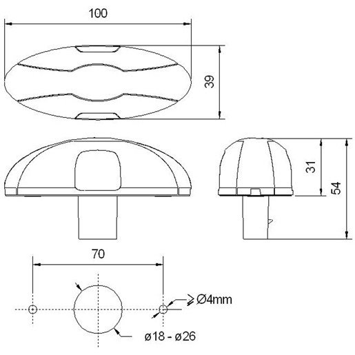 Technische Zeichnung von LED-Begrenzungsleuchte, weiß/rot M899 100