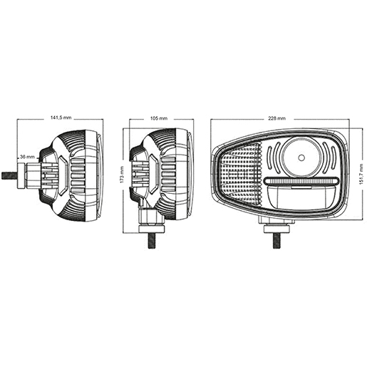 LED-KOMBO-SCHEINWERFER 9,5 Technische Zeichnung von LED-KOMBO-SCHEINWERFER 9,5" 12/24V RECHT 100