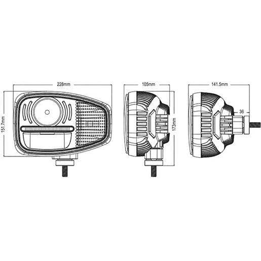 LED-KOMBO-SCHEINWERFER 9,5 Technische Zeichnung von LED-KOMBO-SCHEINWERFER 9,5" 12/24V LINKS 100