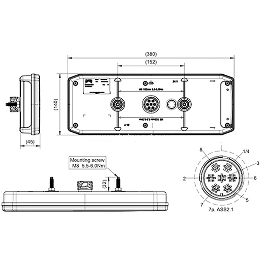 Technische Zeichnung von Rechtes LED-Rücklicht 24 V mit Dreieck ECOLED 3 100