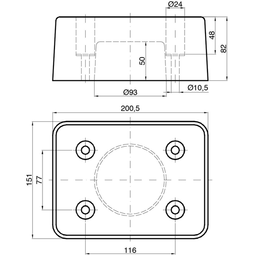 Disegno tecnico di Tampone paracolpo 4 fori 100