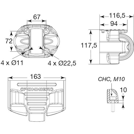 Dessin technique de BUTOIR S.ROLL -H1E 1 ROUL HORZ ETROIT 100