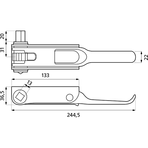 PWP Spanner RE Vierkantstift Technische Zeichnung von PWP Spanner RE Vierkantstift 100