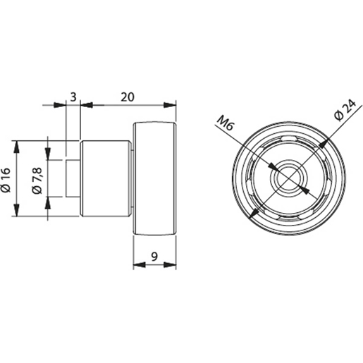 Dibujo técnico de COJINETE HEMBRA ROSC.VER.24X10 100