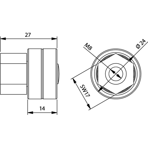 Technische Zeichnung von Doppellager mit Innengewinde 100