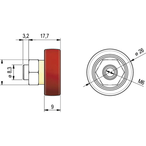 Dessin technique de ROULEMENT M6 ROUGE TOIT VERSUS   Ø26 100