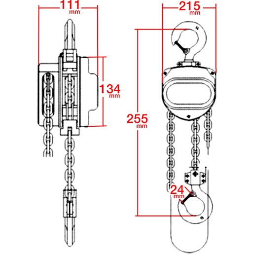 Disegno tecnico di Paranco manuale a catena 100