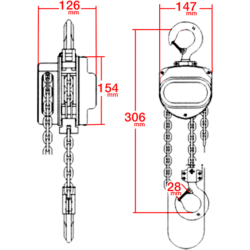 Disegno tecnico di Paranco manuale a catena 100