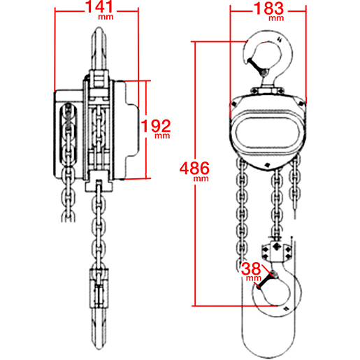Disegno tecnico di Paranco manuale a catena 105