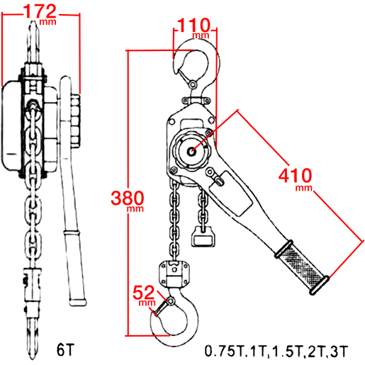 Disegno tecnico di Paranco manuale a leva 100