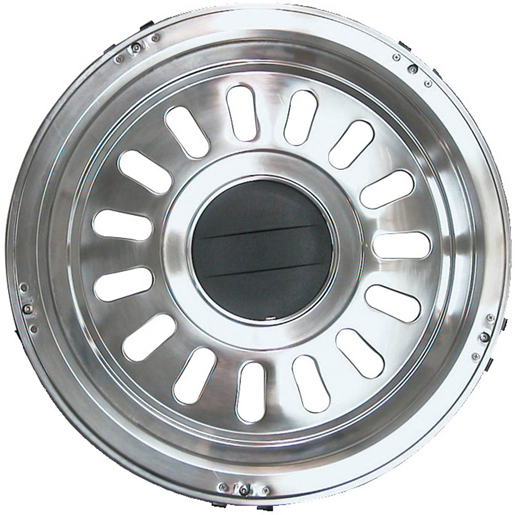 Dettaglio di Copricerchi in acciaio INOX AISI 304 2° serie con coppetta centrale 300