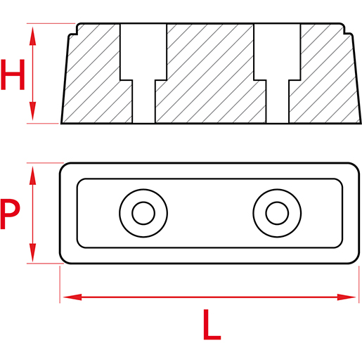 Disegno tecnico di Tamponi paracolpi per sponde autocarri e rimorchi in PVC 100
