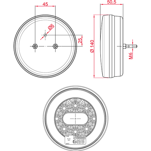 Technische Zeichnung von LED-Abblendlicht 100