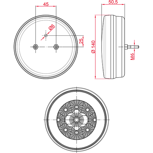 LED-SCHEINWERFER D.140MM NEBELRÜCKLEUCHT Technische Zeichnung von LED-SCHEINWERFER D.140MM NEBELRÜCKLEUCHT 100