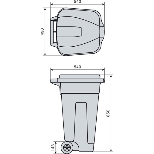Disegno tecnico di Bidoni per la raccolta differenziata 100