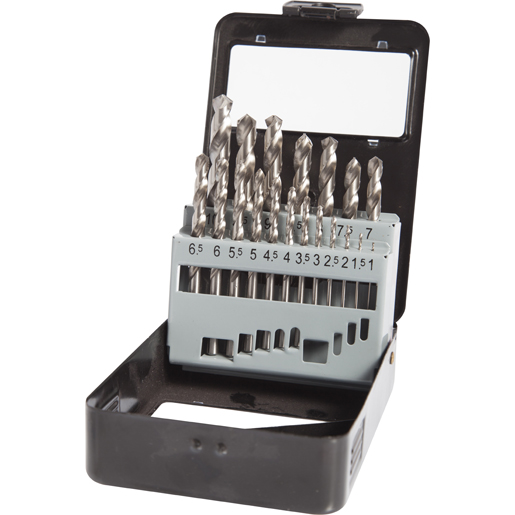 Assortment of twist drills in metal box