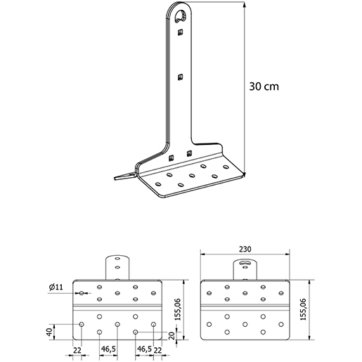 Verformbares Ankergerät mit doppelter kurzer Neigung 30 cm Technische Zeichnung von Verformbares Ankergerät mit doppelter kurzer Neigung 30 cm 100