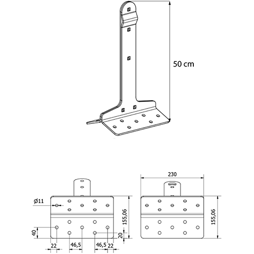 Verformbares Zwischenverankerungsgerät mit doppelter kurzer Neigung 50 cm Technische Zeichnung von Verformbares Zwischenverankerungsgerät mit doppelter kurzer Neigung 50 cm 100