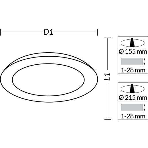 PANNELLO TONDO LED 12W 4000°K D170 Disegno tecnico di PANNELLO TONDO LED 12W 4000°K D170 100