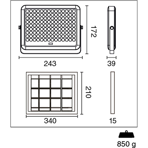 SOLAR LED STRAHLER 10W 4000K Technische Zeichnung von SOLAR LED STRAHLER 10W 4000K 100