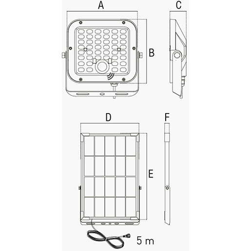 Solar-LED-Strahler mit Photovoltaikmodul ENERGY 10 W Technische Zeichnung von Solar-LED-Strahler mit Photovoltaikmodul ENERGY 10 W 100