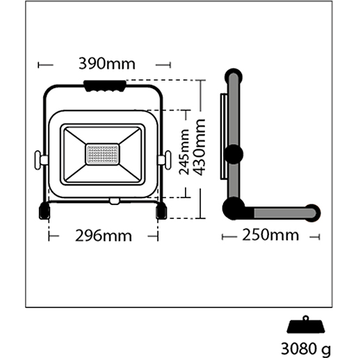 TRAGBARER LED-PROJEKTOR 150W - 12800LM Technische Zeichnung von TRAGBARER LED-PROJEKTOR 150W - 12800LM 100
