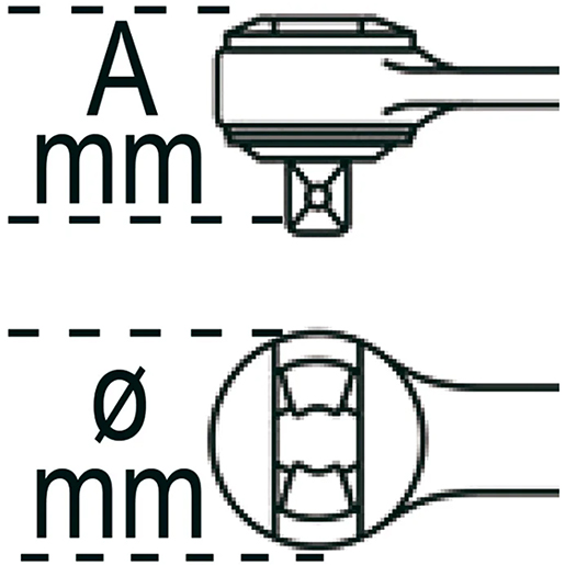Technische Zeichnung von Drehmomentschlüssel mit Klick ZR für rechtsdrehende 1/2 60-300 Nm 105