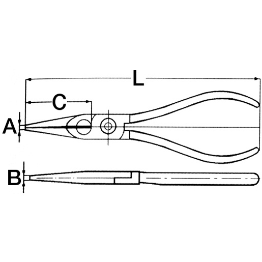 Technische Zeichnung von ZANGE ENG GERADE 160MM 100