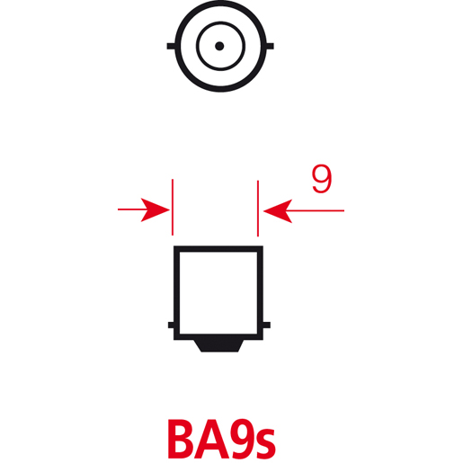 LAMPADINA LED 24V 1 LED BA9S BLU Disegno tecnico di LAMPADINA LED 24V 1 LED BA9S BLU 100