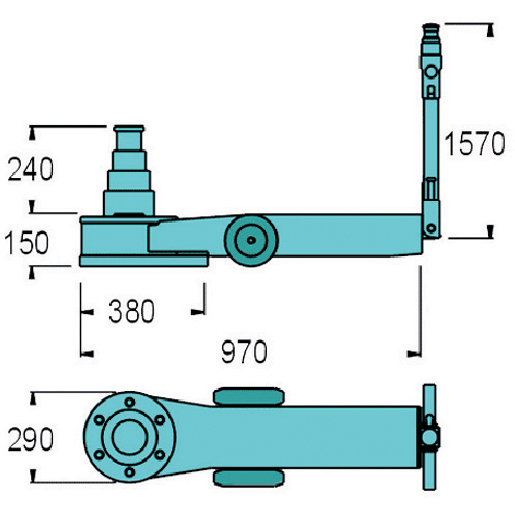 Technische Zeichnung von Niedriger, vierstufiger hydropneumatischer Wagenheber 100