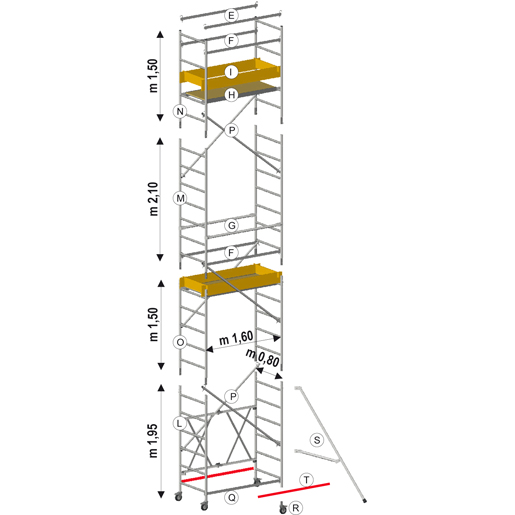 ALUMINIUM-GERÜSTBAU MODUL Technische Zeichnung von ALUMINIUM-GERÜSTBAU MODUL "A" BLAU 1,97M 110