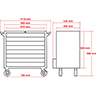 Technische Zeichnung von Werkstattwagen, mittelgroß, mit 8 Schubladen 100