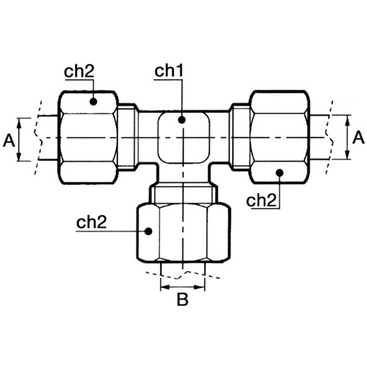 Dibujo técnico de Tres vías de unión 100